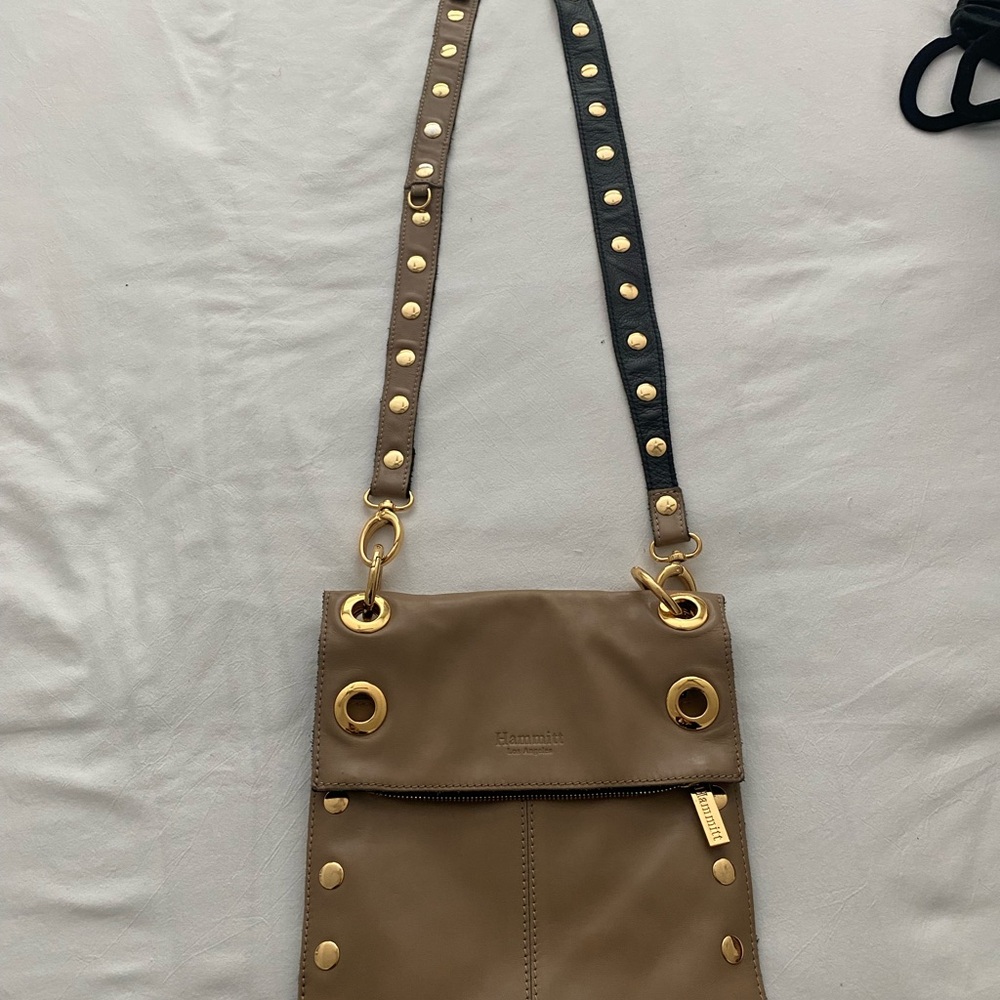Hammitt Montana black and tan Crossbody Bag with Gold Details